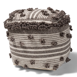 Baxton Studio Eligah Moroccan Inspired Ivory and Brown Handwoven Wool Pouf Ottoman